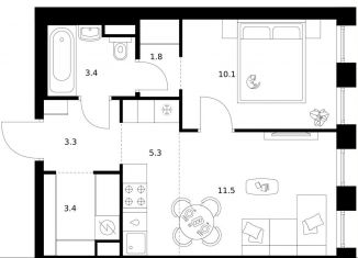 Продам 1-ком. квартиру, 38.8 м2, Москва, жилой комплекс Москворечье, 1.3, метро Каширская