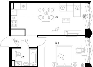 Продам 1-комнатную квартиру, 42.3 м2, Москва, ЗАО