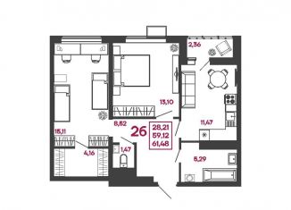 Продажа 2-ком. квартиры, 61.5 м2, Пенза, улица Измайлова, 41В