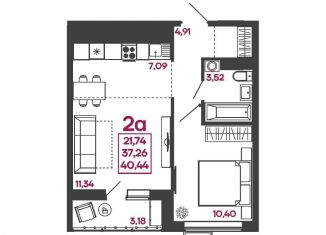 Продам двухкомнатную квартиру, 40.4 м2, Пенза, улица Измайлова, 41В