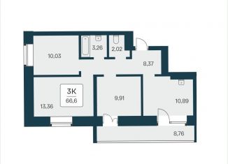 Продажа трехкомнатной квартиры, 66.6 м2, Новосибирск