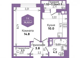 Продажа 1-ком. квартиры, 36.6 м2, Краснодар, Константиновская улица, 5лит6, микрорайон Плодородный-2