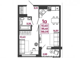 Продается 1-комнатная квартира, 38 м2, Пензенская область, улица Измайлова, 41В