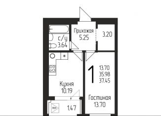 Однокомнатная квартира на продажу, 37.5 м2, Уфа, Кировский район, Бородинская улица, 19