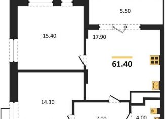 Продается двухкомнатная квартира, 61.4 м2, Воронеж, Железнодорожный район