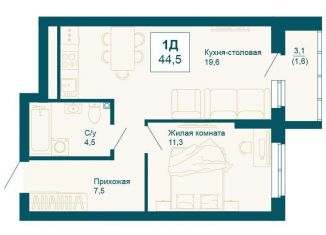 1-комнатная квартира на продажу, 44.5 м2, Екатеринбург, Чкаловский район, улица 8 Марта, 197