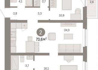 Продажа 2-комнатной квартиры, 73.6 м2, Тюмень, Центральный округ