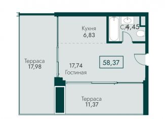 Продается 1-ком. квартира, 58.4 м2, Крым, улица Мухина, 17А