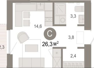 Продам квартиру студию, 26.3 м2, Тюмень, Калининский округ