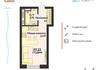 Продается квартира студия, 20.3 м2, Ульяновск, жилой комплекс Акварель, 4