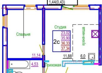 Продам 2-ком. квартиру, 37.3 м2, Челябинская область, улица Блюхера, 125Д