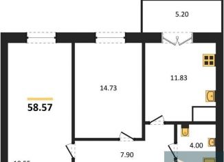 Продам двухкомнатную квартиру, 58.6 м2, Воронеж, Цимлянская улица, 10В, Левобережный район