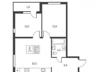 Продам 2-ком. квартиру, 55.9 м2, Ленинградская область