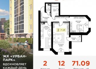 Продам 2-ком. квартиру, 71.1 м2, Тверь