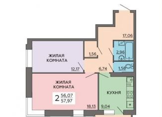 Продажа двухкомнатной квартиры, 58 м2, Воронеж, Ленинский район, улица Ворошилова, 63/2