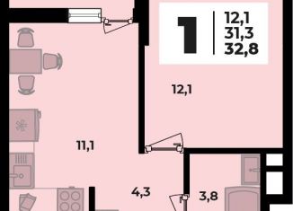 Продается однокомнатная квартира, 32.8 м2, аул Новая Адыгея
