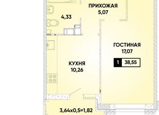 Продам однокомнатную квартиру, 38.6 м2, Краснодар, микрорайон Достояние