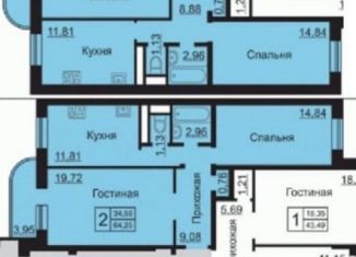 Продается двухкомнатная квартира, 64.1 м2, Калуга, улица Кибальчича, 2, ЖК Галактика