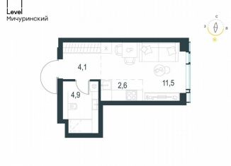 Квартира на продажу студия, 23.1 м2, Москва, жилой комплекс Левел Мичуринский, к3