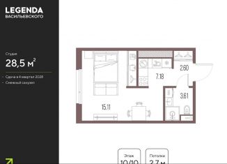 Квартира на продажу студия, 28.5 м2, Санкт-Петербург, метро Василеостровская