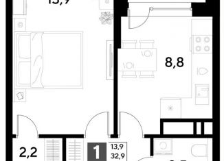 Продаю 1-комнатную квартиру, 33.9 м2, Омская область