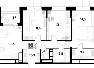 Продается трехкомнатная квартира, 71.6 м2, Омская область