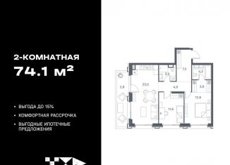 Продается двухкомнатная квартира, 74.1 м2, Москва, Южнопортовая улица, вл6соорА