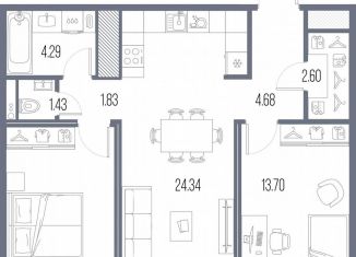 Продаю 2-ком. квартиру, 66.3 м2, Санкт-Петербург, метро Василеостровская