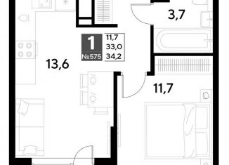 Продам 1-комнатную квартиру, 34.2 м2, Омская область