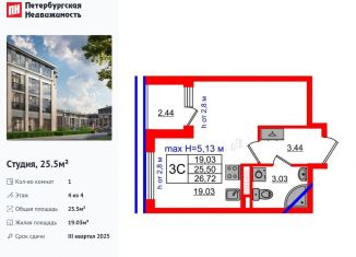 Продаю квартиру студию, 25.5 м2, посёлок Стрельна