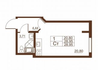 Квартира на продажу студия, 29 м2, посёлок Шушары