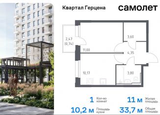 Продажа однокомнатной квартиры, 33.7 м2, Москва, жилой комплекс Квартал Герцена, к2, метро Зябликово