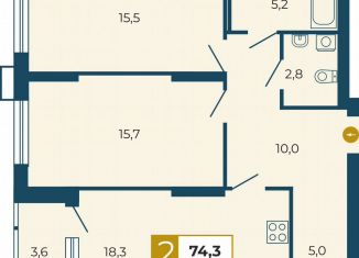 Продается 2-ком. квартира, 74.3 м2, Екатеринбург