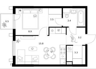 Продается 1-ком. квартира, 37.6 м2, Москва, метро Варшавская, жилой комплекс Москворечье, 1.1