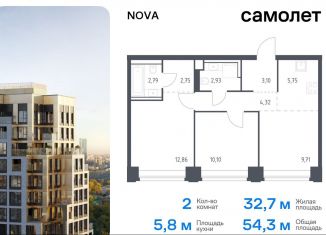 2-комнатная квартира на продажу, 54.3 м2, Москва, жилой комплекс Нова, к3