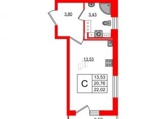 Продается квартира студия, 22 м2, Санкт-Петербург, муниципальный округ Финляндский, проспект Маршала Блюхера, 9к2