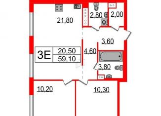 Двухкомнатная квартира на продажу, 59.1 м2, Санкт-Петербург, улица Шостаковича, 3к1, метро Озерки