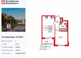 Продается 1-комнатная квартира, 33 м2, посёлок Шушары