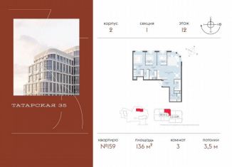 Продаю трехкомнатную квартиру, 136 м2, Москва, Большая Татарская улица, 35с20-21