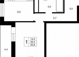 Продается однокомнатная квартира, 33.4 м2, рабочий посёлок Малаховка, квартал Подмосковный, 67к1