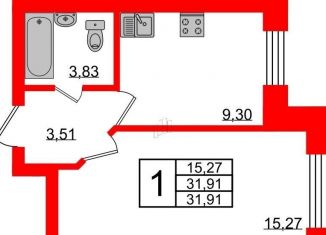 Продам однокомнатную квартиру, 32.1 м2, Санкт-Петербург, Русановская улица, 18к1