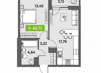 Продаю 1-ком. квартиру, 40.7 м2, Санкт-Петербург, Московский район