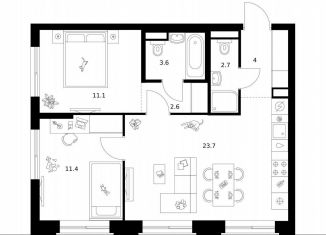 Продам 2-ком. квартиру, 59.1 м2, Москва, метро Мичуринский проспект