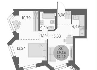 Продам трехкомнатную квартиру, 52.5 м2, Новосибирск