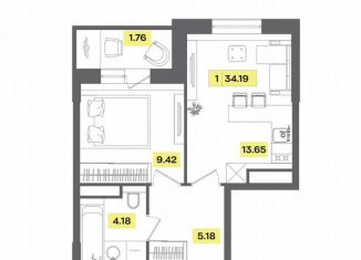 Продажа 1-ком. квартиры, 34.2 м2, деревня Радумля