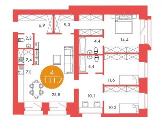 Продаю 4-ком. квартиру, 111.7 м2, Красноярск, Центральный район