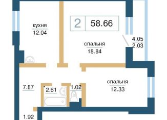 Продаю 2-ком. квартиру, 58.7 м2, Красноярск