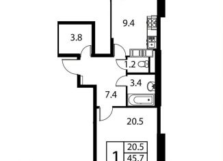 Продам 1-комнатную квартиру, 47 м2, Домодедово