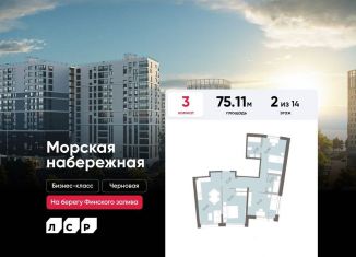 3-ком. квартира на продажу, 75.1 м2, Санкт-Петербург, метро Приморская