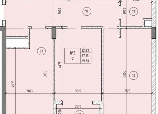 Двухкомнатная квартира на продажу, 69.9 м2, Нальчик, улица Тарчокова, 58, район Горная